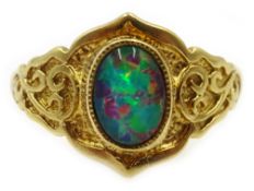 Silver-gilt opal ring,