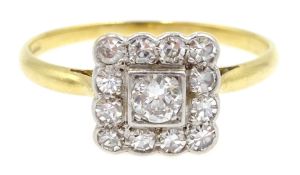 Gold diamond square cluster ring, stamped 18ct Condition Report size O, 2.