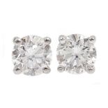 Pair of 18ct white gold diamond stud earrings, stamped 750,