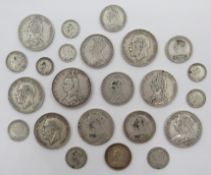 Queen Victoria and later pre 1920 British silver coins including; Queen Victoria Gothic florin 1853,