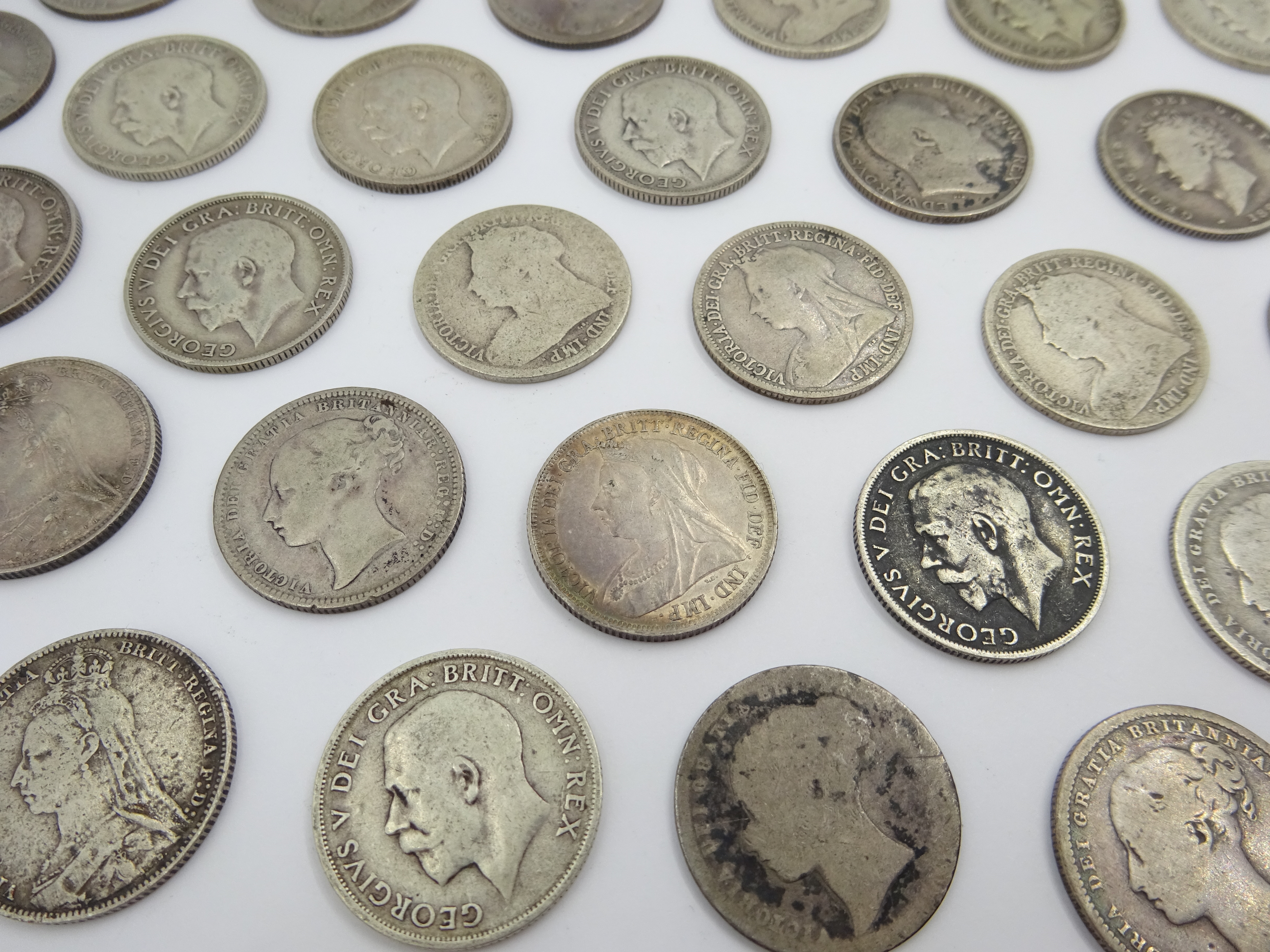 Sixty-nine pre 1920 British silver one shilling coins including; 1819, three 1826, 1871, 1872, 1873, - Image 3 of 8