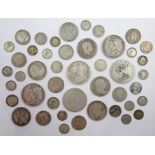 Collection of Queen Anne and later pre 1920 coins including; Anne crown (very worn, date illegible),