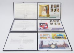 Three silver coin covers; 2013 'Coronation Jubilee' silver proof five pounds,