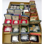 Collection of commemorative coins, some being silver, including; five silver proof crowns,
