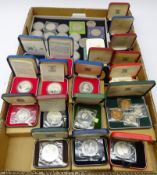 Collection of commemorative coins, some being silver, including; five silver proof crowns,