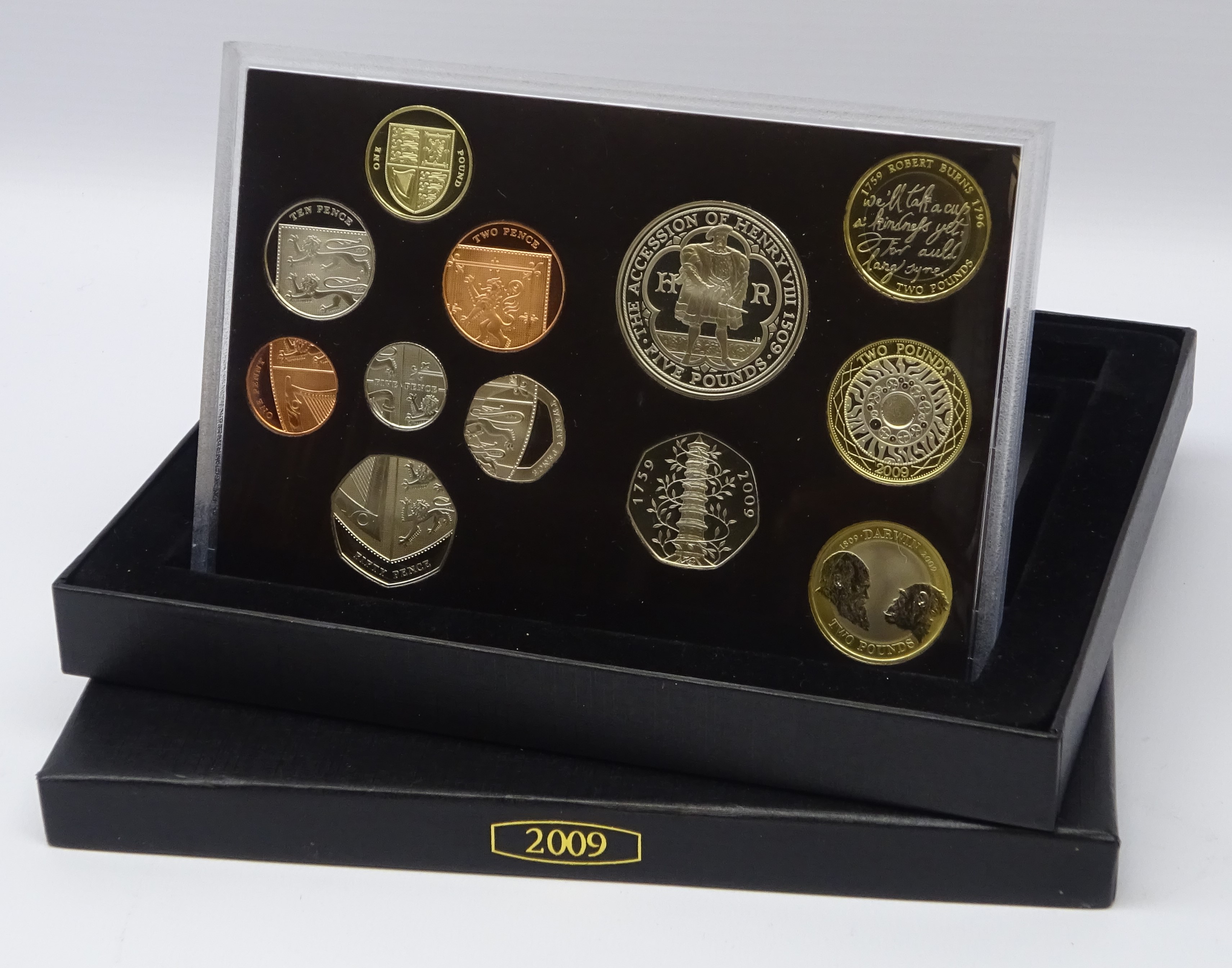 Royal Mint United Kingdom 2009 Proof Coin Set, twelve coin set including 'Kew Gardens' Fifty Pence,