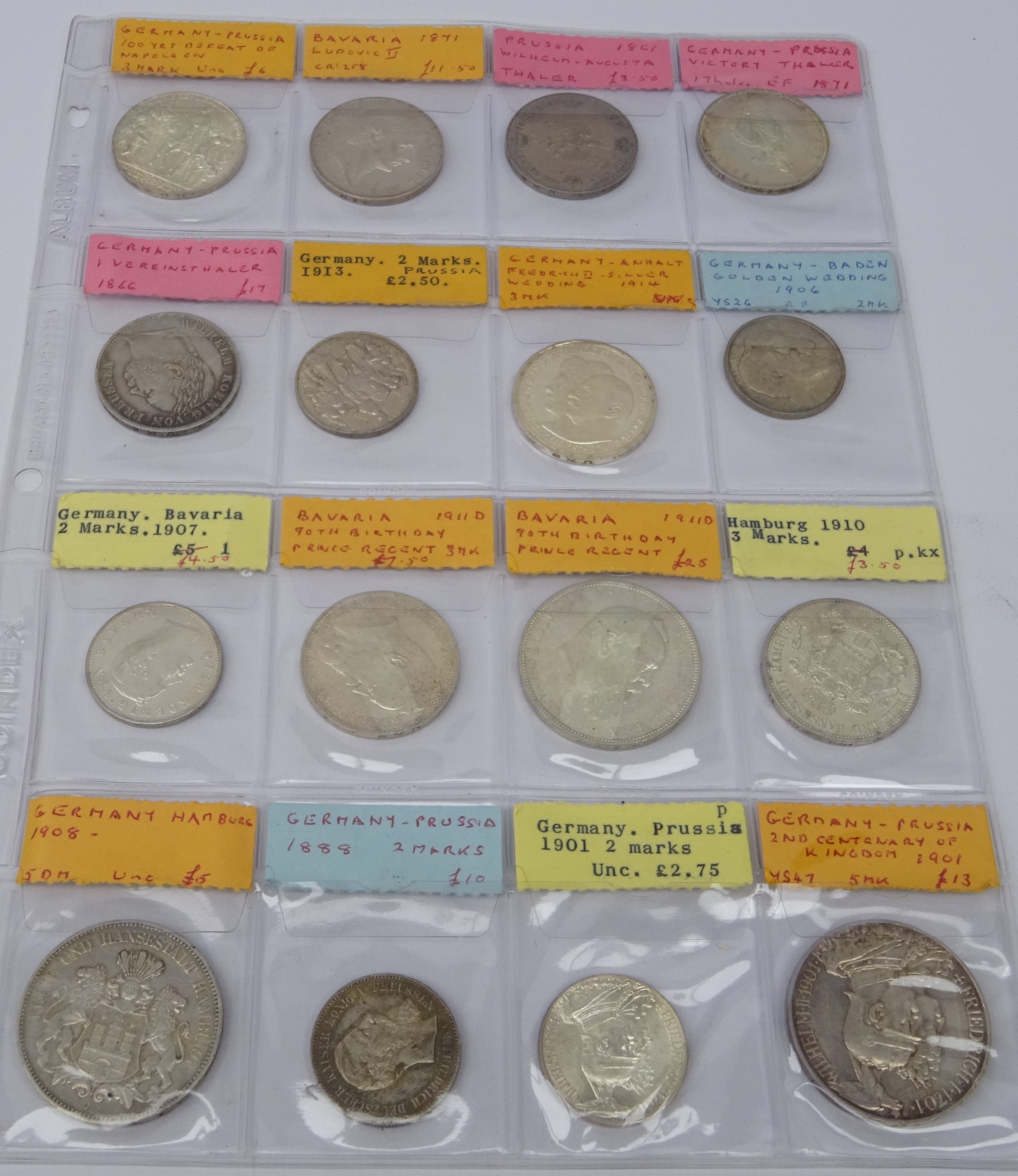 Collection of Prussian and German coins including; 1901 five marks, 1908 five marks, - Image 3 of 4