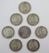 Eight Queen Victoria crowns; 1887, 1888, three 1889, 1890,