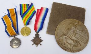 WWI casualty medal trio and remembrance plaque awarded to '6854. SPR. W. FAIRHURST. R. E.