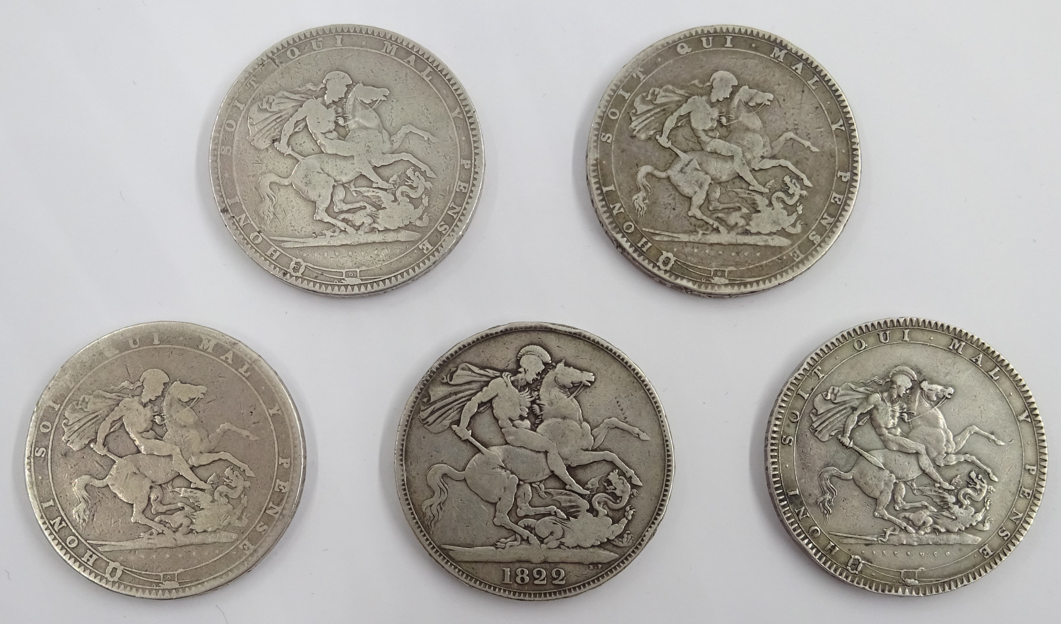 Four George III crowns, three dated 1818, - Image 2 of 2