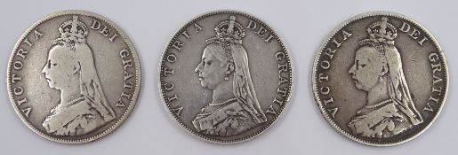 Three Queen Victoria double florins,