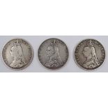 Three Queen Victoria double florins,