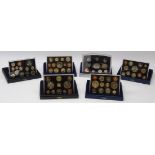 Six Royal Mint United Kingdom proof coin sets; 2000, 2005, 2006, 2007, 2008 and 2010,