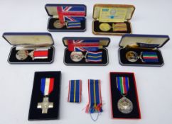 Collection of seven modern medals including; hallmarked silver 'Maritime Service Medal',