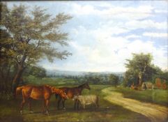 Horses with Gypsy Encampment in a Rural Landscape,
