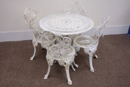 White finish wrought metal circular garden table (D80cm,