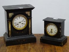 Victorian architectural style black slate and marble cased mantel clock,