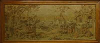 Large machine woven tapestry, 18th century French style set in oak frame, L192cm x H87.