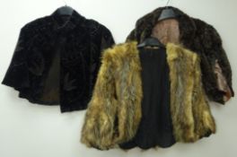 Victorian velvet evening cape with beadwork decoration, Vintage fur shawl,