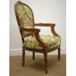 French style armchair, floral carved beech frame, tapestry upholstered seat and back,