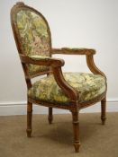 French style armchair, floral carved beech frame, tapestry upholstered seat and back,