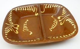 19th century Slipware two section dish with slip trailed decoration,