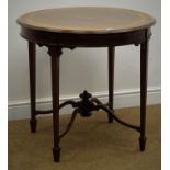 Edwardian satin wood banded mahogany circular occasional table, inlaid with swags,