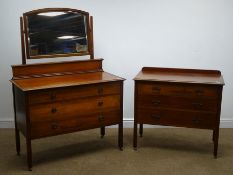 Edwardian inlaid mahogany dressing chest,raised mirror back, three graduating drawers,