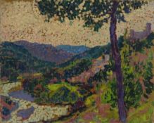 Pointillist Landscape, oil on board by Frank Griffith (British 1889-1979) unsigned,