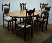 Early 20th century oval oak drop leaf table, gate leg barley twist supports (W107cm, H76cm,