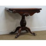 Victorian mahogany games table, green baize, shaped apron,