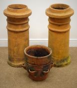 Two terracotta chimney pots (H73cm) and a smaller chimney pot Condition Report