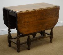 20th century oak barley twist gate leg table, W90cm, H72cm,