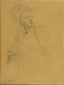 Female Figure with a Sword, signed pencil sketch by Gustav Jean Jacquet (French 1846-1909),