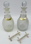 Pair matching Georgian hobnail cut decanters, ovoid form body, double cut neck-rings,