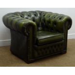 Chesterfield club armchair, upholstered in deep buttoned green leather,