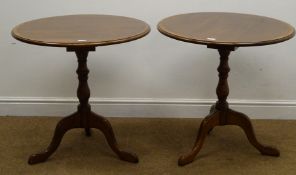 Pair Victorian style snap top oak occasional tables, W71cm,