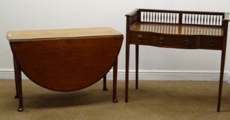 Edwardian and later mahogany writing table, raised gallery back, two short and one long drawers,