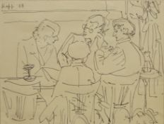 'In the Cafe', pen and ink drawing signed,
