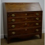 Georgian mahogany bureau, fall front enclosing fitted interior, four graduating drawers,