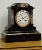 Victorian polished black slate and marble mantel clock,