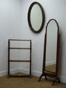 Mahogany cheval mirror (H143cm) an oval wall mirror and a towel rail (3) Condition Report
