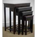 Eastern style inlaid oak nest of four tables, W51cm, H64cm,