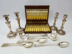 Two Victorian silver-plated ladles and three basting spoons,