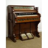 Victorian mahogany framed bellow organ, 'Archibald Ramsden (Limited) Leeds', W110cm, H121cm,