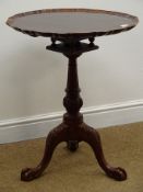 Georgian style reproduction mahogany pedestal table, pie crust moulded top,