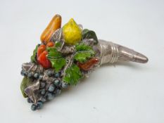 Silver and enamel cornucopia of fruit, signed Stella by Camelot Silverware,