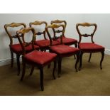 Set of six William IV rosewood balloon back chairs, shaped cresting rail, upholstered seat,