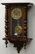 19th century walnut and beech Vienna wall clock,