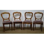 Set four 19th century mahogany balloon back dining chairs, upholstered serpentine seat,